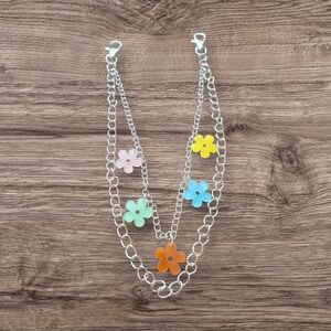 Floral Charm Silver Chain Necklace Or Beltloop Jewerly 18"